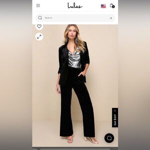 Glamorous Statement Black Velvet Studded Wide-Leg Pants Blazer set